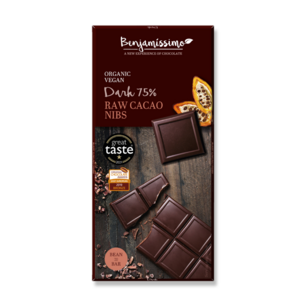 Bio vegane dunkle Schokolade mit rohen Kakaonibs