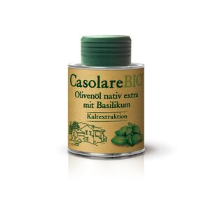 Olivenöl nativ extra CasolareBio mit Basilikum