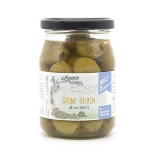 Grüne Oliven im Pfandglas, in Lake, ohne Stein (230 g)