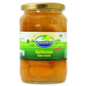 Bio-Aprikosen, halbe Früchte 720 ml Gl. MARSCHLAND