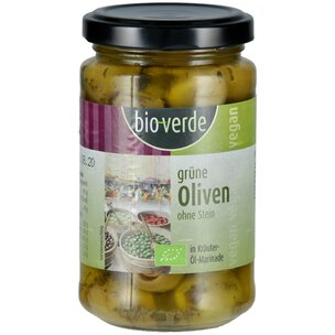 Grüne Oliven ohne Stein mit frischen Kräuter