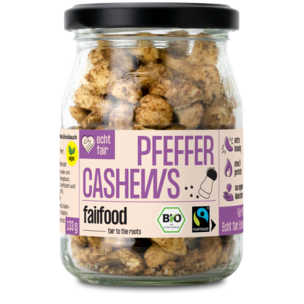 Faire Cashews mit Pfeffer geröstet (133g, Pfandglas klein, Bio & Fairtrade)