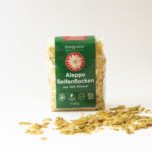 FINigrana Aleppo Seifenflocken, reine Olive, 250g in PE Tüte & Anwendungs Info 