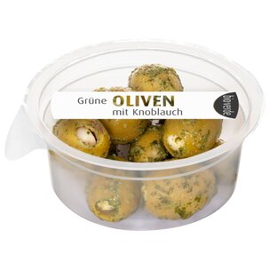 Prepack Grüne Oliven mit Knoblauch mariniert