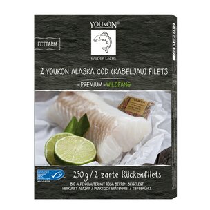 Youkon Alaska Kabeljau Rückenfilets 250 g MSC mit beigelegten Bio Alpenkräutern