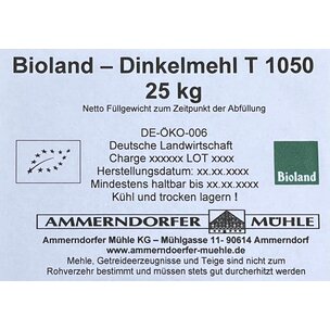 Bioland Dinkelmehl T 1050 25 kg