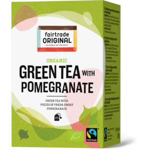 Biologischer Green Tea with Pomegranate. Fairtrade. 20 Teebeutel.