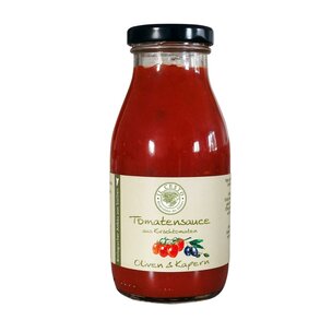 Tomatensauce aus Kirschtomaten m. Oliven u. Kapern
