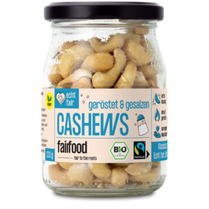Faire Cashews geröstet & gesalzen (133g, Pfandglas klein, Bio & Fairtrade)