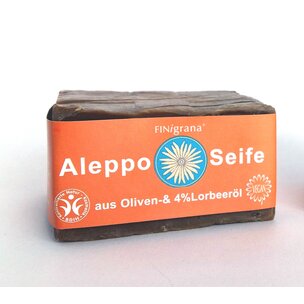 FINigrana Aleppo Seife,  Olive & 4% Lorbeeröl, 180g traditionell handgeschnitten
