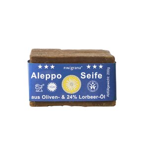 FINigrana Aleppo Seife, Olive & 24% Lorbeeröl, 200g traditionell handgeschnitten