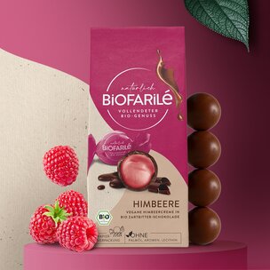 Vegane BIO Himbeerecreme in Zartbitterschokolade