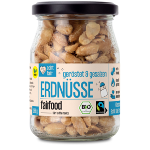 Faire Erdnüsse geröstet & gesalzen (160g, Pfandglas klein, Bio & Fairtrade)