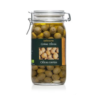 Grüne Oliven groß in Kräuteröl