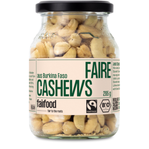 Faire Cashews Natur  (285g, Pfandglas groß, Bio & Fairtrade)
