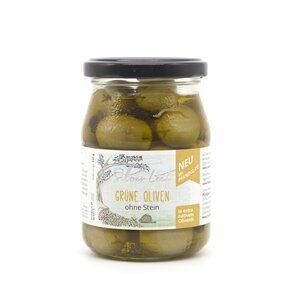 Grüne Oliven im Pfandglas, in Olivenöl, ohne Stein (230 g)