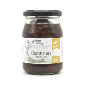 Kalamon Oliven im Pfandglas, in Olivenöl, ohne Stein (230 g)