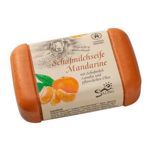 Schafmilchseife Mandarine mit Banderole, cosmos organic zertifiziert