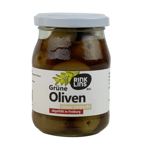 Grüne Oliven im Pfandglas