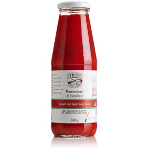 Fertigsoße, Tomaten mit Basilikum im Glas 690 g 