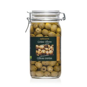 Grüne Oliven entsteint in Kräuteröl