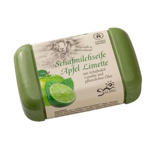 Schafmilchseife Apfel-Limette mit Banderole, cosmos organic zertifiziert