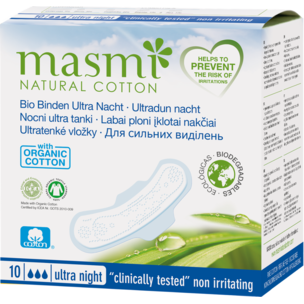 Bio Binden Ultra Nacht aus 100% GOTS Bio Baumwolle MASMI - Einzeln verpackt