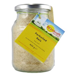 Parboiled Reis, lang, weiß 420 g Pfandglas