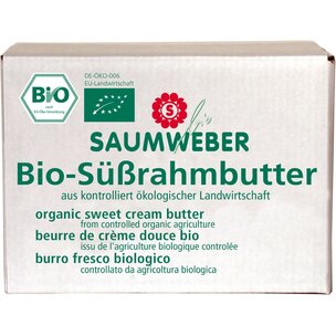 Bio-Süßrahmbutter 10 kg Block 10 kg Karton DE-ÖKO-006 