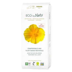 Eco by Naty Binden Nacht, 10 Stück. 100% Kompostierbare Materialien. Vegan.