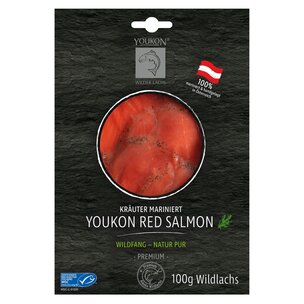 Youkon Wildlachs Red Salmon gravad, 100g, Geschnitten, MSC zert.