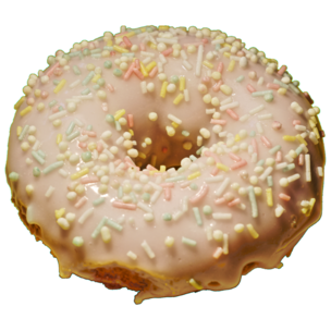 Donut rosa Zuckerguss mit bunten Zuckerstreuseln