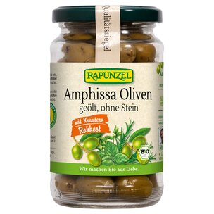Oliven Amphissa mit Kräutern, ohne Stein geölt