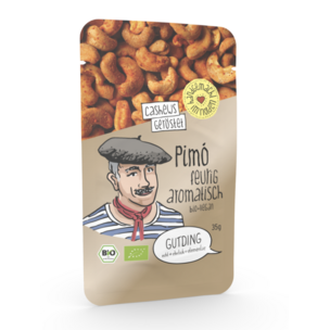 Pimo - geröstete Bio-Cashews feurig-pikant im PP-Tütchen
