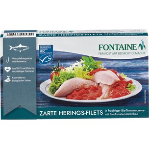 Heringsfilets in Bio-Tomatencreme m. Tomatenstück.